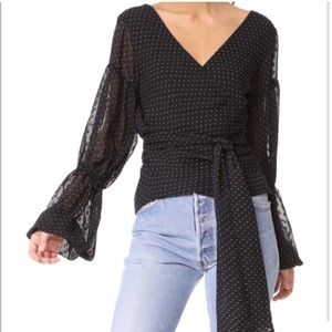 Club Monaco Black/White Polka Dotted Long Sleeved Marlana Wrap Blouse Size M
